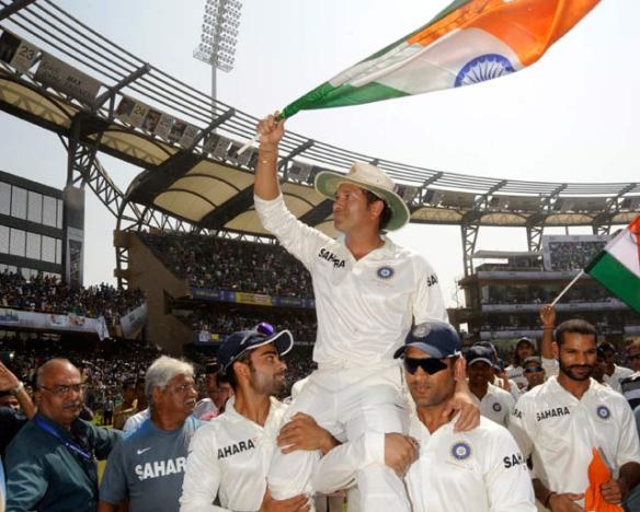 Sachin carried on shoulders after game