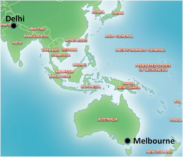Delhi Melbourne map